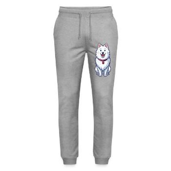 Glücklich grinsender Samojede - Stanley/Stella Unisex Bio Jogginghose Mover  - Grau meliert - Vorne - Marisol (170cm) & Nik (191cm)