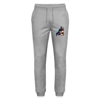 Pitbull Dog Running Origami Geometric 3D - Stanley/Stella Mover Unisex Organic Jogging Trousers - heather grey - Front - Marisol (170cm) & Nik (191cm)