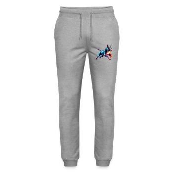 chien Staffordshire bull terrier origami 3d - Pantalon de jogging bio MOVER Stanley/Stella unisexe - gris chiné - Devant - Marisol (170cm) & Nik (191cm)