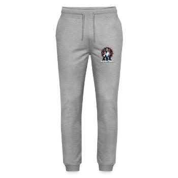Jack Russell Terrier Dances Feel The Music Happens - Stanley/Stella Mover Unisex Organic Jogging Trousers - heather grey - Front - Marisol (170cm) & Nik (191cm)