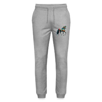 Cheval décoré de fleurs - Pantalon de jogging bio MOVER Stanley/Stella unisexe - gris chiné - Devant - Marisol (170cm) & Nik (191cm)