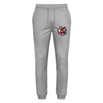 Hund DJ Hut und Sonnenbrille hört Musik - Stanley/Stella Unisex Bio Jogginghose Mover  - Grau meliert - Vorne - Marisol (170cm) & Nik (191cm)