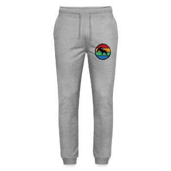 14 Hammerhai sunset - Stanley/Stella Unisex Bio Jogginghose Mover  - Grau meliert - Vorne - Marisol (170cm) & Nik (191cm)