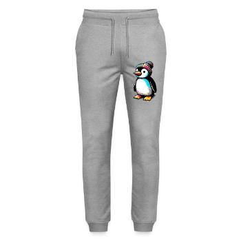 Penguin with winter wool cap hat - Stanley/Stella Mover Unisex Organic Jogging Trousers - heather grey - Front - Marisol (170cm) & Nik (191cm)