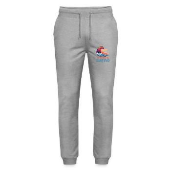 I'd Rather Be Surfing Wave Artwork - Stanley/Stella Mover Unisex Organic Jogging Trousers - heather grey - Front - Marisol (170cm) & Nik (191cm)