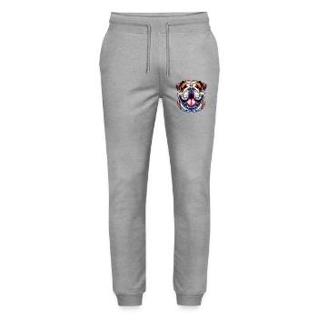 English Bulldog Dog - Stanley/Stella Mover Unisex Organic Jogging Trousers - heather grey - Front - Marisol (170cm) & Nik (191cm)