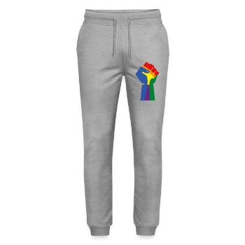 The Raised Fist (Rainbow Colors) - Stanley/Stella Mover Unisex Organic Jogging Trousers - heather grey - Front - Marisol (170cm) & Nik (191cm)