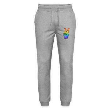Regenbogen Peace Zeichen - Stanley/Stella Unisex Bio Jogginghose Mover  - Grau meliert - Vorne - Marisol (170cm) & Nik (191cm)