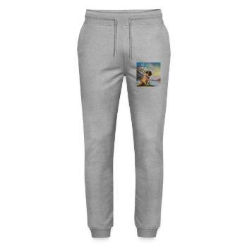 Puppies in the Northern Lights with Saying - Stanley/Stella Mover Unisex Organic Jogging Trousers - heather grey - Front - Marisol (170cm) & Nik (191cm)