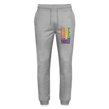 LGBTQ Pride Month - Love Yourself - Stanley/Stella Mover Unisex Organic Jogging Trousers - heather grey - Front - Marisol (170cm) & Nik (191cm)