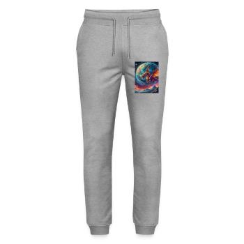 "Galaktischer Drache" T-Shirt - Stanley/Stella Unisex Bio Jogginghose Mover  - Grau meliert - Vorne - Marisol (170cm) & Nik (191cm)