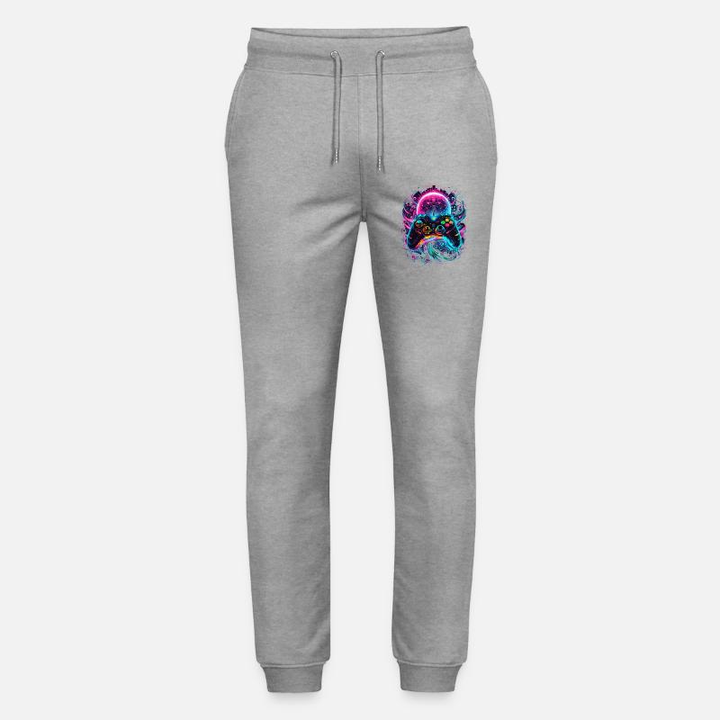Synthwave Cyberpunk Gaming Controller - Stanley/Stella Mover Unisex Organic Jogging Trousers - heather grey