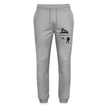 Backpack hiker, mountains on background banner - Stanley/Stella Mover Unisex Organic Jogging Trousers - heather grey - Front - Marisol (170cm) & Nik (191cm)