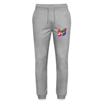 Colorful cat with glasses and bubblegum design - Stanley/Stella Mover Unisex Organic Jogging Trousers - heather grey - Front - Marisol (170cm) & Nik (191cm)