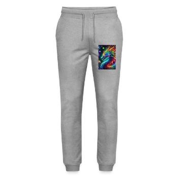 Vibrant Neon Dragon - Mesmerizing Fantasy Art - Stanley/Stella Mover Unisex Organic Jogging Trousers - heather grey - Front - Marisol (170cm) & Nik (191cm)