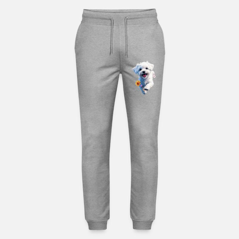 Maltesischer Welpe springt - 2 - 🐾 - Stanley/Stella Unisex Bio Jogginghose Mover - Grau meliert