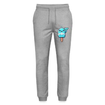 An ice cream in the shape of a smiling whale - Stanley/Stella Mover Unisex Organic Jogging Trousers - heather grey - Front - Marisol (170cm) & Nik (191cm)
