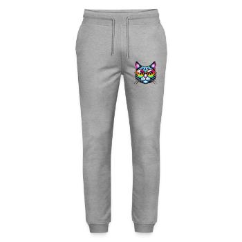 Kater mit Sonnenbrille - Stanley/Stella Unisex Bio Jogginghose Mover  - Grau meliert - Vorne - Marisol (170cm) & Nik (191cm)