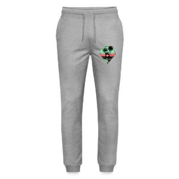 Synthwave Retro Palm Trees Sunset Vaporwave 80s 90s - Stanley/Stella Mover Unisex Organic Jogging Trousers - heather grey - Front - Marisol (170cm) & Nik (191cm)