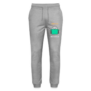Hello Human - Robot Greeting - Stanley/Stella Mover Unisex Organic Jogging Trousers - heather grey - Front - Marisol (170cm) & Nik (191cm)