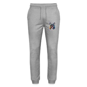 Frenchie mit Sonnenbrille - Stanley/Stella Unisex Bio Jogginghose Mover  - Grau meliert - Vorne - Marisol (170cm) & Nik (191cm)