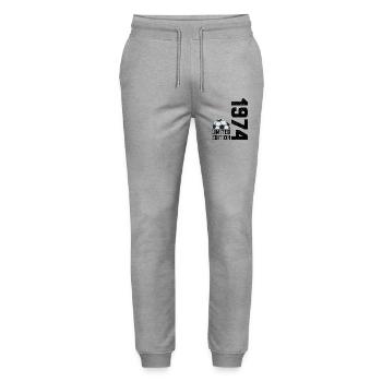 50th Anniversary 1974 Limited Edition Football - Stanley/Stella Mover Unisex Organic Jogging Trousers - heather grey - Front - Marisol (170cm) & Nik (191cm)
