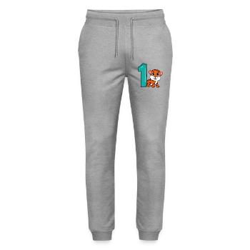 Zahl 1 Nummer Eins - Tiger Motiv - Stanley/Stella Unisex Bio Jogginghose Mover  - Grau meliert - Vorne - Marisol (170cm) & Nik (191cm)