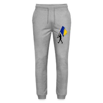 Flag Bosnia and Herzegovina man walking - Stanley/Stella Mover Unisex Organic Jogging Trousers - heather grey - Front - Marisol (170cm) & Nik (191cm)
