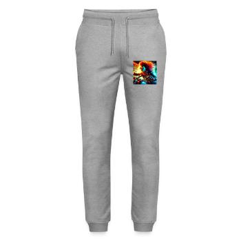 Cyberpunk Moto - Stanley/Stella Mover Unisex Organic Jogging Trousers - heather grey - Front - Marisol (170cm) & Nik (191cm)