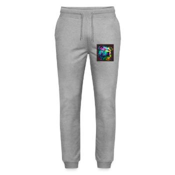 Tête de staffie illustration popart - 082 - Pantalon de jogging bio MOVER Stanley/Stella unisexe - gris chiné - Devant - Marisol (170cm) & Nik (191cm)