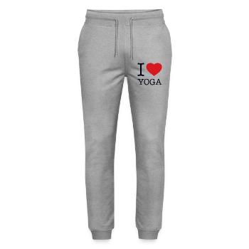 I LOVE YOGA - Stanley/Stella Mover Unisex Organic Jogging Trousers - heather grey - Front - Marisol (170cm) & Nik (191cm)