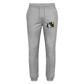 Astronaut with Belgian flag in space - Stanley/Stella Mover Unisex Organic Jogging Trousers - heather grey - Front - Marisol (170cm) & Nik (191cm)