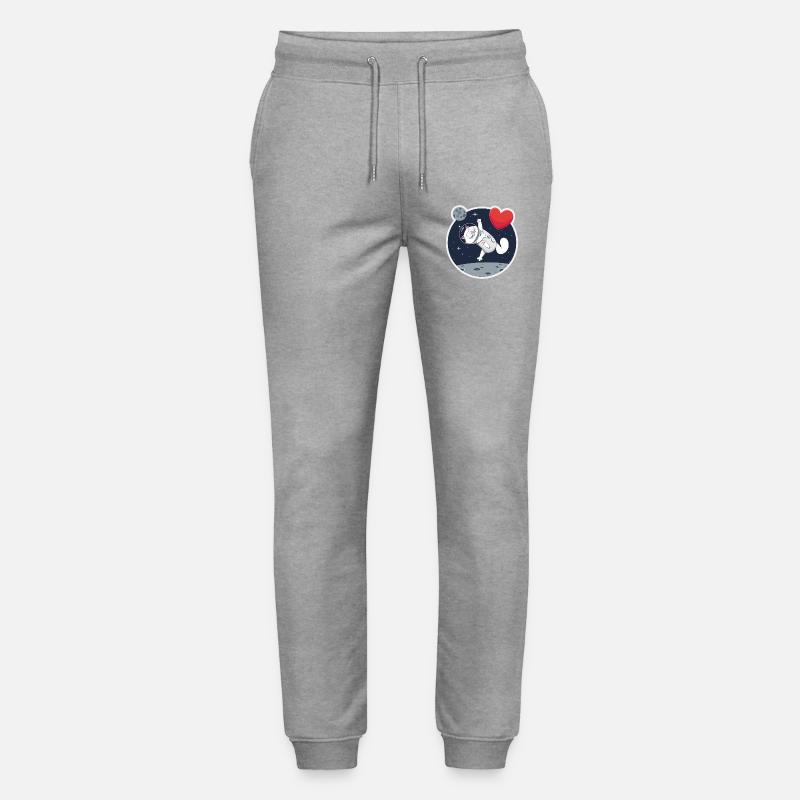 Chat astronaute solitaire attrapant cœur - Pantalon de jogging bio MOVER Stanley/Stella unisexe - gris chiné