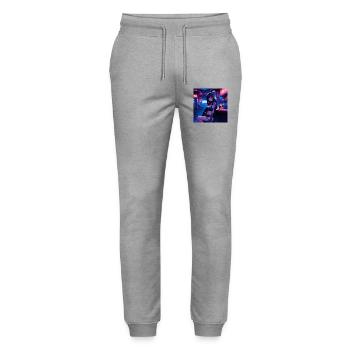 N-dless Nights: Anime cyberpunk girl in a dark bar - Stanley/Stella Mover Unisex Organic Jogging Trousers - heather grey - Front - Marisol (170cm) & Nik (191cm)