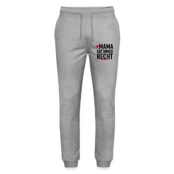 Lustiger Spruch: Mama hat IMMER Recht - Stanley/Stella Unisex Bio Jogginghose Mover  - Grau meliert - Vorne - Marisol (170cm) & Nik (191cm)