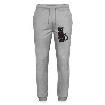 Chat noir porte-bonheur regard vigilant - Pantalon de jogging bio MOVER Stanley/Stella unisexe - gris chiné - Devant - Marisol (170cm) & Nik (191cm)