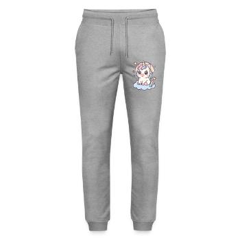Kawaii Unicorn on Cloud with Rainbow Stars - Stanley/Stella Mover Unisex Organic Jogging Trousers - heather grey - Front - Marisol (170cm) & Nik (191cm)