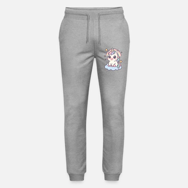 Kawaii Einhorn auf Wolke mit Regenbogen Sterne - Stanley/Stella Unisex Bio Jogginghose Mover - Grau meliert