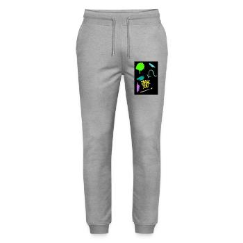 Expressive thank you design in neon colors - Stanley/Stella Mover Unisex Organic Jogging Trousers - heather grey - Front - Marisol (170cm) & Nik (191cm)