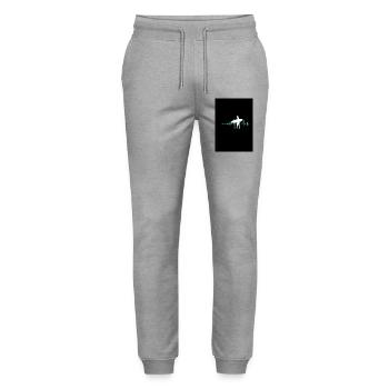 Surfer silhouette with sound wave layout - Stanley/Stella Mover Unisex Organic Jogging Trousers - heather grey - Front - Marisol (170cm) & Nik (191cm)