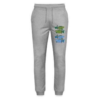 Fish pattern in delicate color gradients - Stanley/Stella Mover Unisex Organic Jogging Trousers - heather grey - Front - Marisol (170cm) & Nik (191cm)