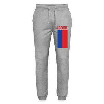 Minimalist Losone Flag Design - Stanley/Stella Mover Unisex Organic Jogging Trousers - heather grey - Front - Marisol (170cm) & Nik (191cm)