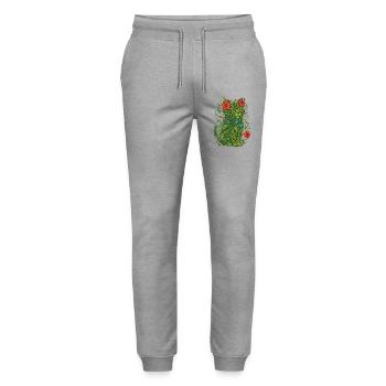 Floral Cat Illustration - Stanley/Stella Mover Unisex Organic Jogging Trousers - heather grey - Front - Marisol (170cm) & Nik (191cm)