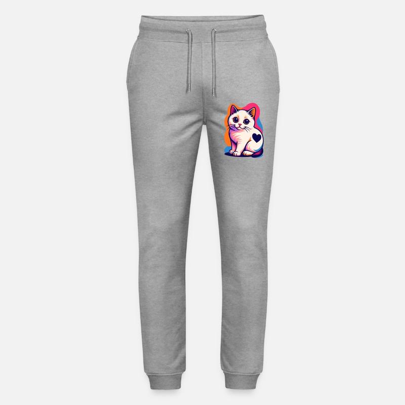 Bunte Katze mit Herz-Akzent - Stanley/Stella Unisex Bio Jogginghose Mover  - Grau meliert