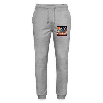 Colorful Night Hot Air Balloons - Stanley/Stella Mover Unisex Organic Jogging Trousers - heather grey - Front - Marisol (170cm) & Nik (191cm)