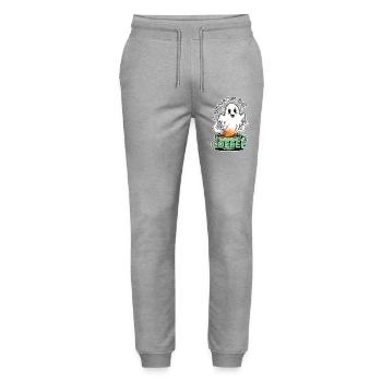 Spooky coffee motif with coffee spirit - Stanley/Stella Mover Unisex Organic Jogging Trousers - heather grey - Front - Marisol (170cm) & Nik (191cm)