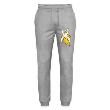 Illustration du geste de la main de la banane - Pantalon de jogging bio MOVER Stanley/Stella unisexe - gris chiné - Devant - Marisol (170cm) & Nik (191cm)