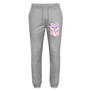 Lilac Chibi Puppy on Soft Background - Stanley/Stella Mover Unisex Organic Jogging Trousers - heather grey - Front - Marisol (170cm) & Nik (191cm)