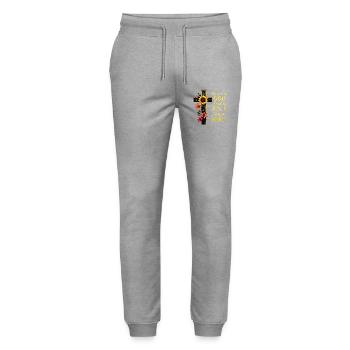 Geliebt von Jesus Christliches Kreuz - Stanley/Stella Unisex Bio Jogginghose Mover  - Grau meliert - Vorne - Marisol (170cm) & Nik (191cm)