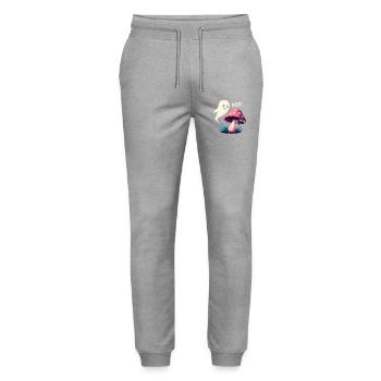 Mystical mushroom with ghost accent - Stanley/Stella Mover Unisex Organic Jogging Trousers - heather grey - Front - Marisol (170cm) & Nik (191cm)